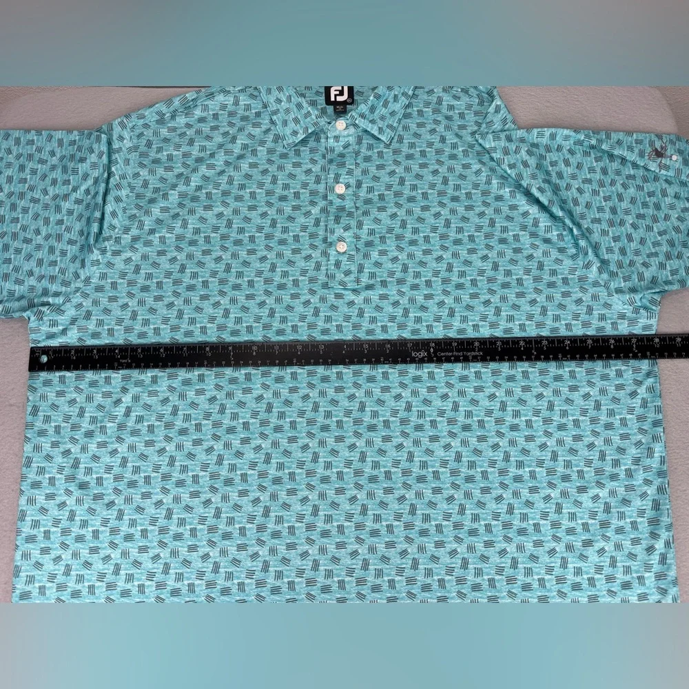 FootJoy FJ Golf Performance Short Sleeve Teal Sketched Print Lisle Polo XXL 2XL - Picture 6 of 8